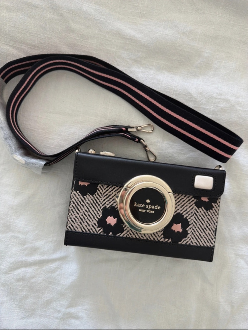 kate spade Black and Pink Floral Camera-Style Crossbody